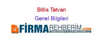 Bitlis+Tatvan Genel+Bilgileri