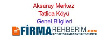 Aksaray+Merkez+Tatlica+Köyü Genel+Bilgileri