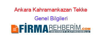 Ankara+Kahramankazan+Tekke Genel+Bilgileri