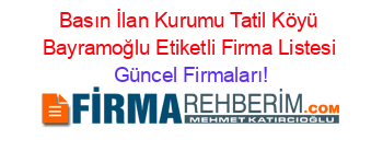 Basın+İlan+Kurumu+Tatil+Köyü+Bayramoğlu+Etiketli+Firma+Listesi Güncel+Firmaları!
