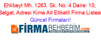 Ehlibeyt+Mh.+1263.+Sk.+No:+4+Daire:+10,+Balgat,+Adresi+Kime+Ait+Etiketli+Firma+Listesi Güncel+Firmaları!