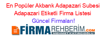 En+Popüler+Akbank+Adapazari+Subesi+Adapazari+Etiketli+Firma+Listesi Güncel+Firmaları!