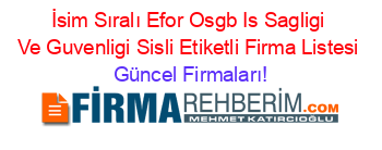İsim+Sıralı+Efor+Osgb+Is+Sagligi+Ve+Guvenligi+Sisli+Etiketli+Firma+Listesi Güncel+Firmaları!