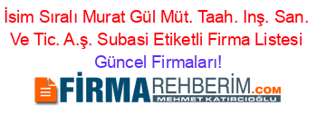 İsim+Sıralı+Murat+Gül+Müt.+Taah.+Inş.+San.+Ve+Tic.+A.ş.+Subasi+Etiketli+Firma+Listesi Güncel+Firmaları!