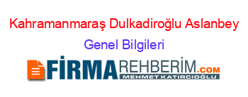 Kahramanmaraş+Dulkadiroğlu+Aslanbey Genel+Bilgileri