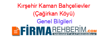 Kırşehir+Kaman+Bahçelievler+(Çağirkan+Köyü) Genel+Bilgileri