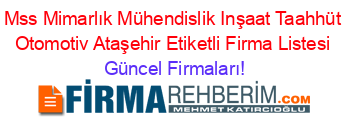 Mss+Mimarlık+Mühendislik+Inşaat+Taahhüt+Otomotiv+Ataşehir+Etiketli+Firma+Listesi Güncel+Firmaları!