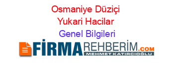 Osmaniye+Düziçi+Yukari+Hacilar Genel+Bilgileri