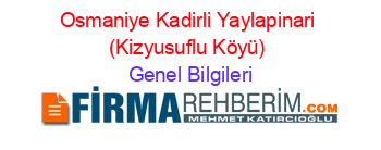 Osmaniye+Kadirli+Yaylapinari+(Kizyusuflu+Köyü) Genel+Bilgileri