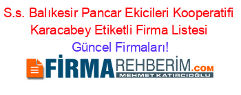 S.s.+Balıkesir+Pancar+Ekicileri+Kooperatifi+Karacabey+Etiketli+Firma+Listesi Güncel+Firmaları!