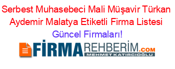 Serbest+Muhasebeci+Mali+Müşavir+Türkan+Aydemir+Malatya+Etiketli+Firma+Listesi Güncel+Firmaları!