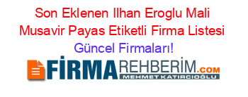 Son+Eklenen+Ilhan+Eroglu+Mali+Musavir+Payas+Etiketli+Firma+Listesi Güncel+Firmaları!