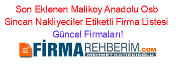Son+Eklenen+Malikoy+Anadolu+Osb+Sincan+Nakliyeciler+Etiketli+Firma+Listesi Güncel+Firmaları!