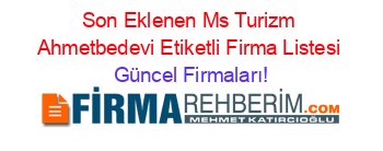 Son+Eklenen+Ms+Turizm+Ahmetbedevi+Etiketli+Firma+Listesi Güncel+Firmaları!