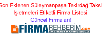 Son+Eklenen+Süleymanpaşa+Tekirdağ+Taksi+Işletmeleri+Etiketli+Firma+Listesi Güncel+Firmaları!
