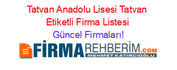 Tatvan+Anadolu+Lisesi+Tatvan+Etiketli+Firma+Listesi Güncel+Firmaları!