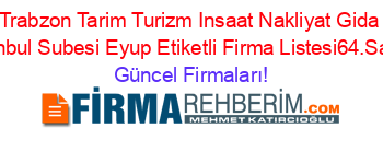 Trabzon+Tarim+Turizm+Insaat+Nakliyat+Gida+Istanbul+Subesi+Eyup+Etiketli+Firma+Listesi64.Sayfa Güncel+Firmaları!